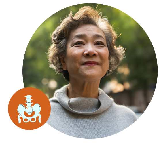 An older woman smiling to herself