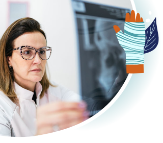 Woman examining an X-ray