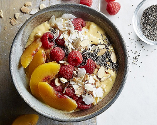 Raspberry-Peach-Mango Smoothie Bowl